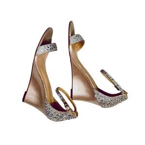 De Blossom Raquel Bridal Blush Crystal embellished metallic wedges heels sz 8